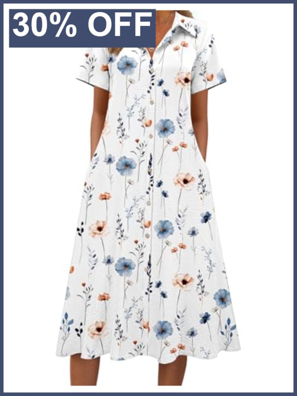Zeagoo Summer Button Down Shirt Dress Aline Midi Sundress Short Sleeve Beach